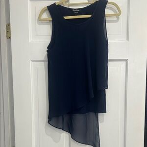 bebe Navy Layered Asymmetrical Chiffon Tank
